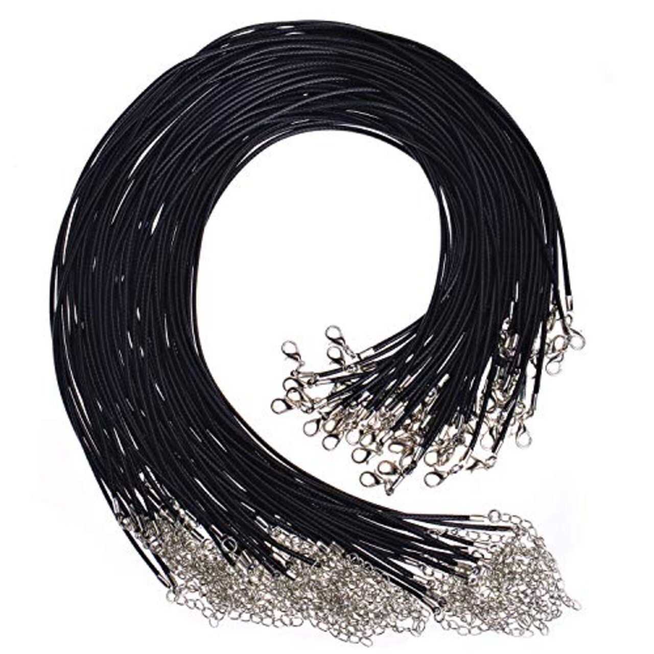 100 Pieces Black Waxed Cord with Clasp Bulk for Bracelet Necklace and Jewelry Making (20 Inches)